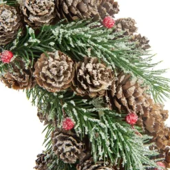 Couronne de pommes de pin verte et rouge Ø30x8 cm