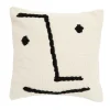 Coussin avec visage en coton blanc 45x45 cm