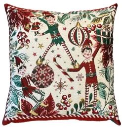Coussin blanc en PE/coton à motifs rouges et verts Taquin - 45 x 45 cm