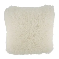 Coussin blanc en polyester imitation fausse fourrure - 45 x 45 x 12 cm