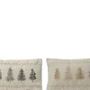Coussin blanc en polyester brodé couleur motif sapins - 50 x 30 x 8 cm
