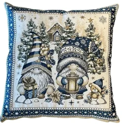 Coussin carré blanc et bleu en PE/coton à motif Lutins - 45 x 45 cm