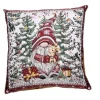 Coussin carré blanc, rouge et vert en PE/coton motif gnome - 45 x 45 cm