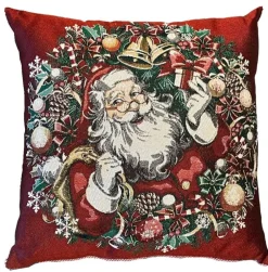 Coussin carré rouge en PE/coton à motif Père Noël Claus - 45 x 45 cm