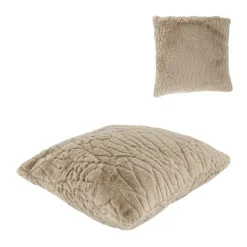 Coussin décoratif carré coloris gris en polyester fausse fourrure - 45 x 45 cm