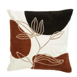 Coussin décoratif carré décor feuillage coloris marron en coton - 45 x 45 cm