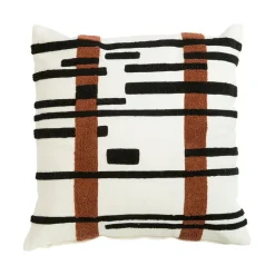 Coussin décoratif carré décor traits coloris blanc en coton - 45 x 45 cm