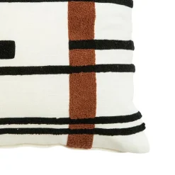 Coussin décoratif carré décor traits coloris blanc en coton - 45 x 45 cm
