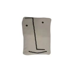 Coussin de sol en coton épais écru à motif visage 60x80 cm