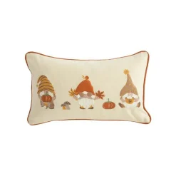Coussin en coton crème décor 3 gnomes orange - 50 x 30 cm