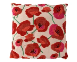 Coussin en coton et polyester à motifs coquelicots - 43 x 43 cm