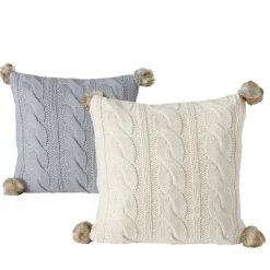 Coussin en tissu torsadé avec pompons Edda - 45 x 45 x 15 cm