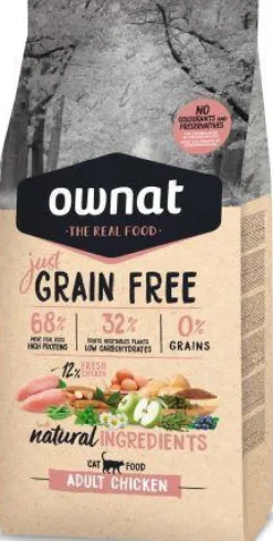 Croquette pour chat adulte Grain Free Just au poulet Ownat - 3 kg