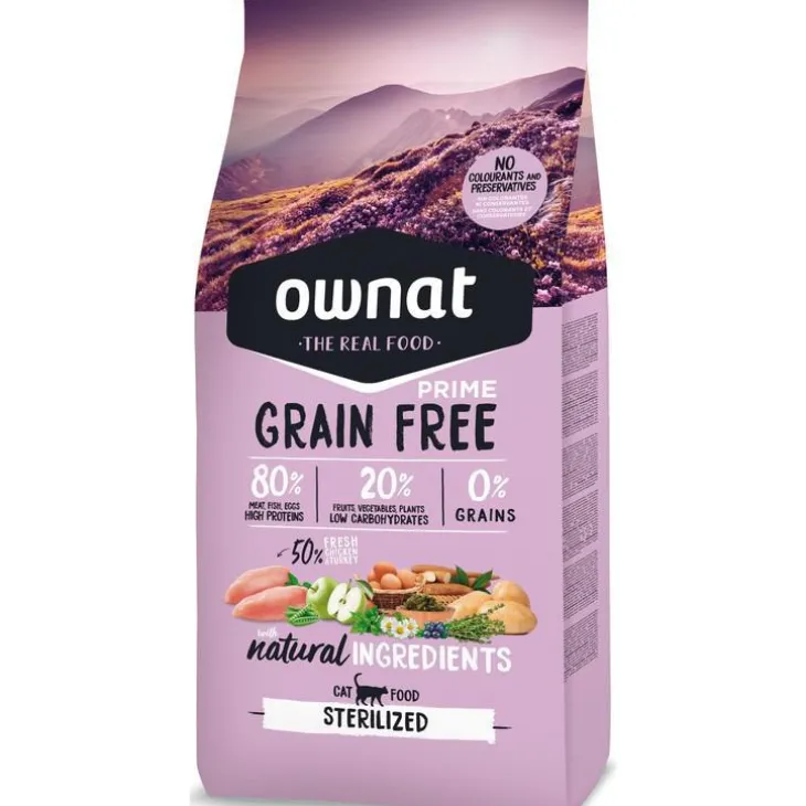 Croquette pour chat adulte stérilisé Grain Free Prime au poulet et dinde Ownat - 8 kg