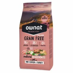 Croquette pour chien adulte de petite taille Grain Free Prime au poulet et dinde Ownat - 3 kg