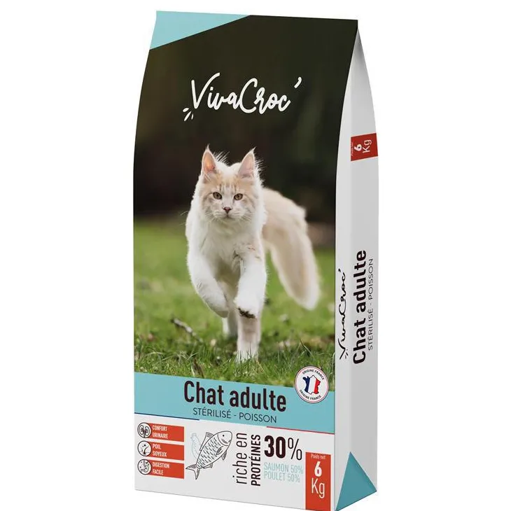 Croquettes pour chat adulte stérilisé au poisson VivaCroc – 6 kg