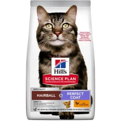 Croquettes pour chat adulte de 1 an et + au poulet boules de poils Hill's Science Plan Feline Hairball & Perfect Coat - 3 kg