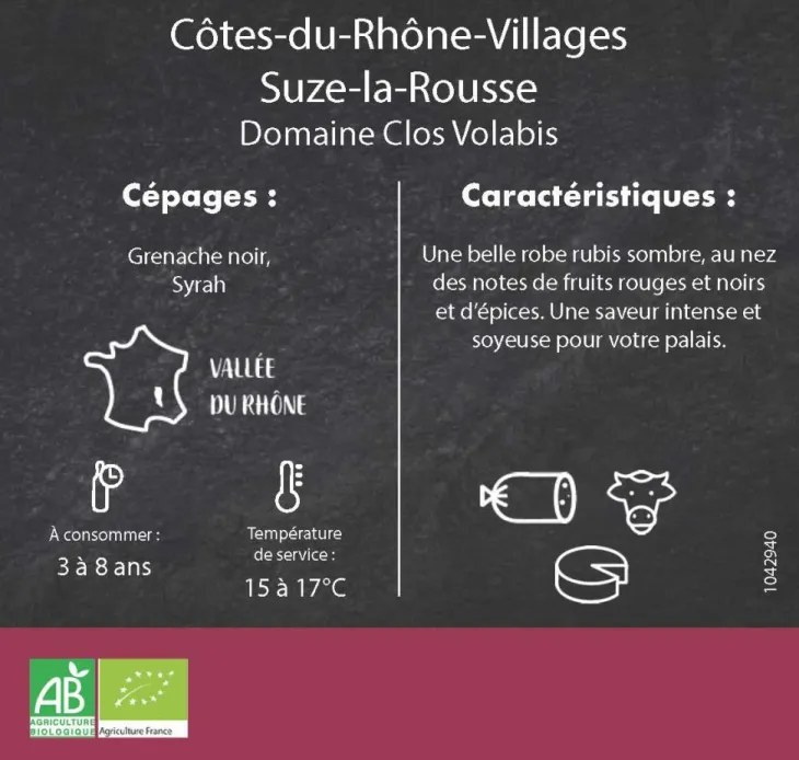 Côtes-du-Rhône Villages Suze-la-rousse Bio Domaine Clos Vola - 75 cl