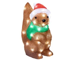 Écureuil de Noël marron lumineux en acrylique à 50 LED blanc froid pour extérieur - 30 cm