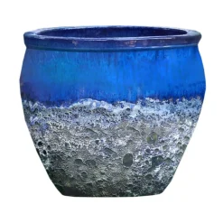 Cuvier en grès émaillé old bleu Decolines Leon - Ø 40 x H 39 cm