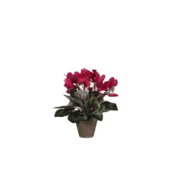 Cyclamen rose foncé plante artificielle en pot gris H 30 x Ø 30 cm
