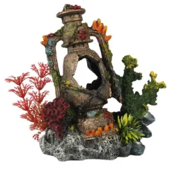 Décor aquarium artefact englouti 3 coloris multicolore en résine polyester - 14,5 x 9 x 16,7 cm