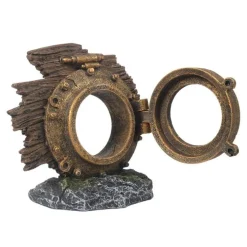 Décor aquarium hublot Jules Verne coloris marron en résine de polyester