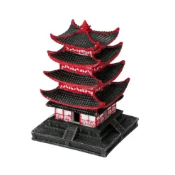 Décor aquarium pagode chinoise rouge taille S - 10 x 10 x 14 cm