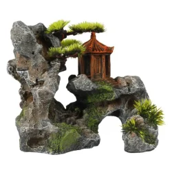 Décor aquarium sanctuaire coloris gris résine de polyester- 23,7 x 13 x 19,5 cm