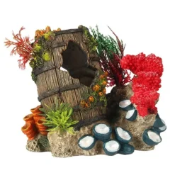 Décor d'aquarium Artefact englouti 2 coloris multicolore en résine de polyester - 15,3 x 11,6 x 13,7 cm
