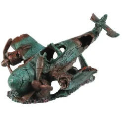Décor d'aquarium avion englouti 2 coloris multicolore en résine de polyester - 32,5 x 21,5 x 18 cm