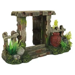 Décor d'aquarium clôture 2 coloris multicolore en résine de polyester- 19 x 8 x 10,5 cm