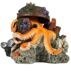 Décor d’aquarium pieuvre orange Europet - 15,5 x 12,5 x 11 cm