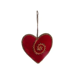 Décoration à suspendre cœur en velours bordeaux - 9,5 x 16 cm