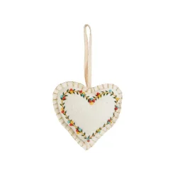 Décoration à suspendre cœur en coton crème - Ø 5 cm