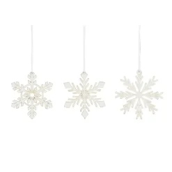Décoration à suspendre flocon neige blanc effet white wash - Ø 10 cm