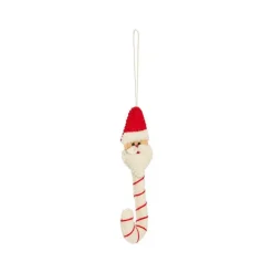Décoration à suspendre forme canne de Père Noël en feutrine rouge et blanc - 2 x 7 cm
