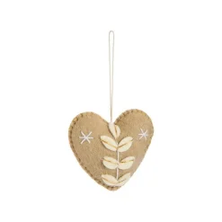 Décoration à suspendre forme cœur en feutrine beige - 4 x 4 cm