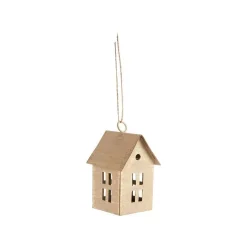 Décoration à suspendre moyenne maison en métal beige - 5 x 4,5 x 8 cm