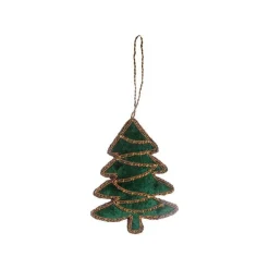Décoration à suspendre sapin en velours vert et or - 8 x 19 cm