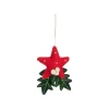 Décoration à suspendre étoile en feutrine rouge et vert - 4 x 6 cm