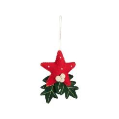 Décoration à suspendre étoile en feutrine rouge et vert - 4 x 6 cm