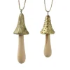 Décoration de Noël à suspendre forme champignon en bois de peuplier naturel or - Ø 2,5 x H 7 cm