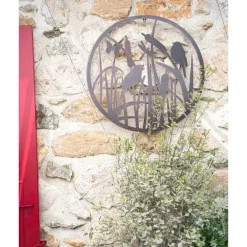 Décoration murale ronde marron avec oiseaux Ø60 cm