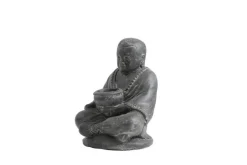 Décoration pour jardin aquatique coloris noir en pierre reconstituée figurine moine assis avec une bougie SEDA - 20 cm