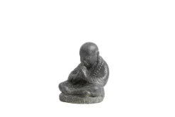Décoration pour jardin aquatique coloris noir en pierre reconstituée figurine moine assis SEDA - 19 cm