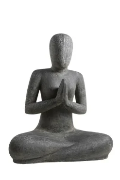 Décoration pour jardin aquatique relax coloris noir en pierre reconstituée figurine yoga SEDA Salutation - 60 cm