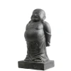 Décoration pour jardin aquatique coloris noir en pierre reconstituée figurine moine debout obèse avec grande base SEDA - 80 cm