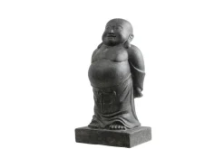 Décoration pour jardin aquatique coloris noir en pierre reconstituée figurine moine debout obèse avec grande base SEDA - 80 cm