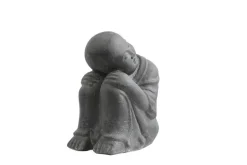 Décoration pour jardin aquatique coloris noir en pierre reconstituée moine qui dort SEDA - 40 cm